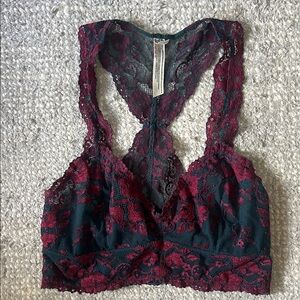 Free People Lace Bralette in Burgundy and Teal